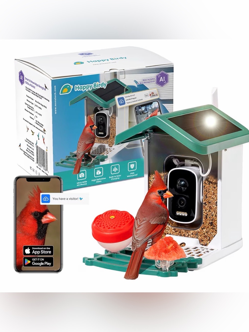 Happy Birdy Smart Bird Feeder with Camera - 2.5K HD Video, Wild Bird Feeder